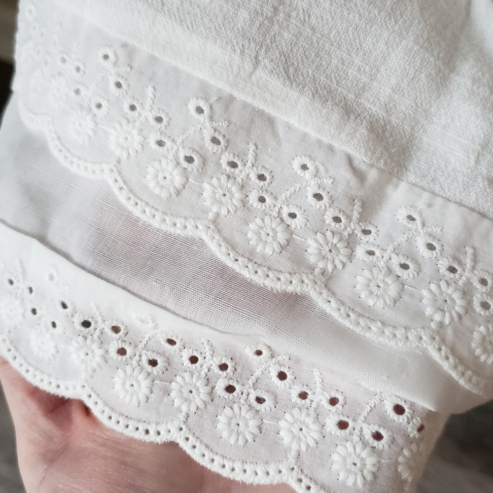 White Empire Waist Babydoll Dress with Eyelet Lace Ruffle Trims - Picture 9 of 12